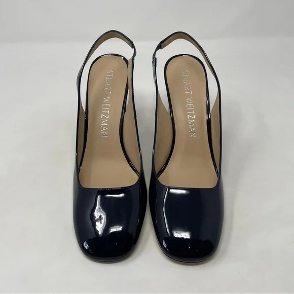 Stuart Weitzman Curveblock 85 Slingback Block Heel Pump in Patent Leather - NWT